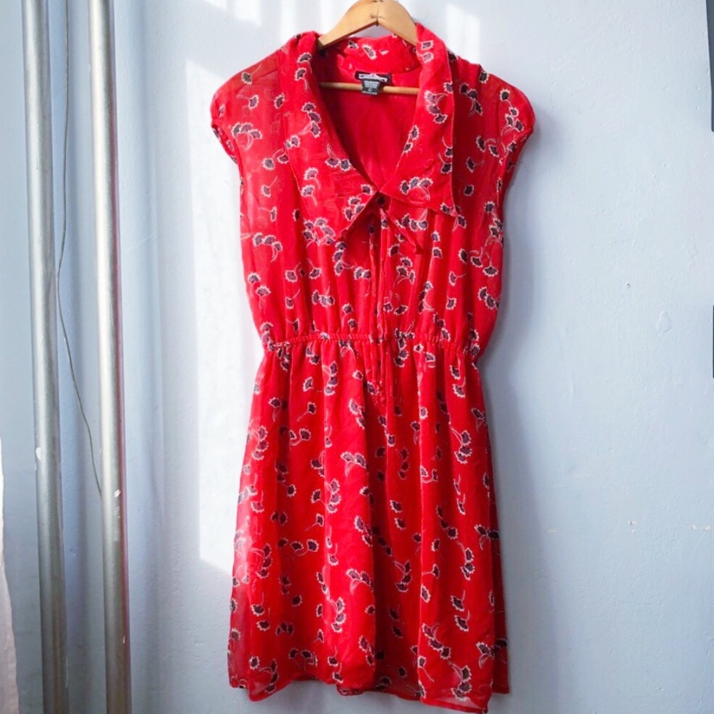Urban Outfitters Red Floral Peter Pan Collar Dress
